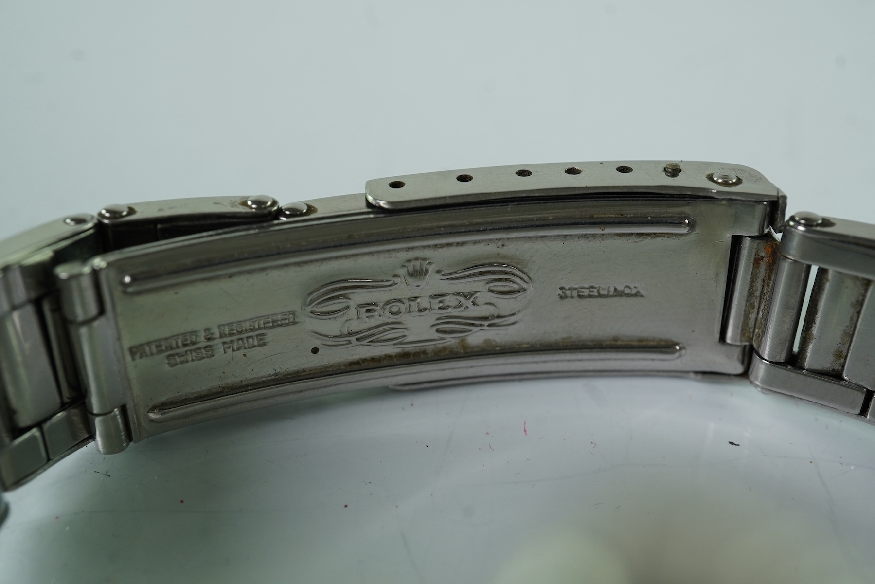 A gentleman's 1950's stainless steel Rolex Oster Royal shock-resisting manual wind mid-size wrist watch
